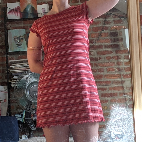 Red Striped Lettuce Short Sleeve Tee Dress - Picture 8 of 12